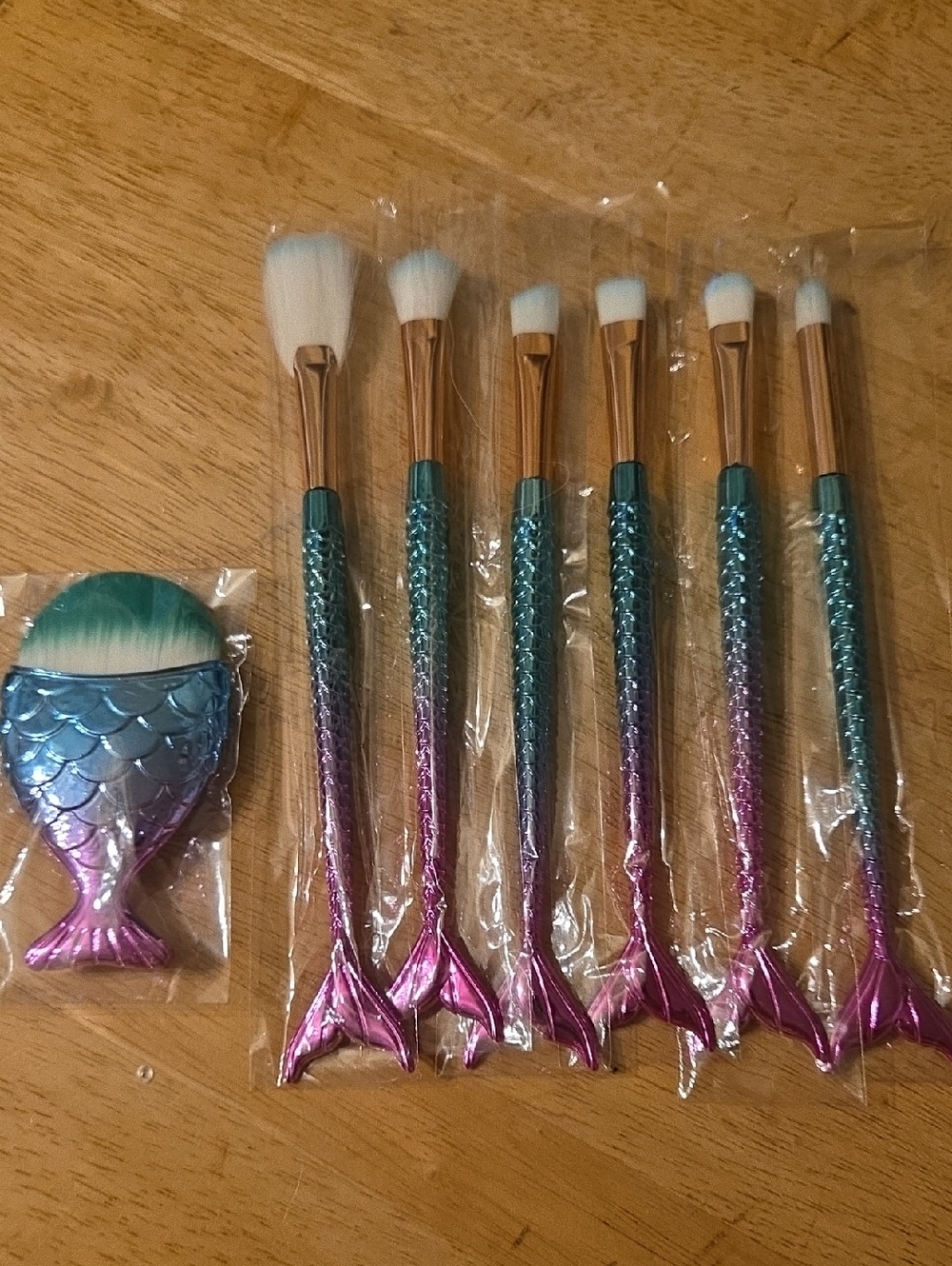 Mermaid Tail Makeup Brush Set - Teal & Pink
